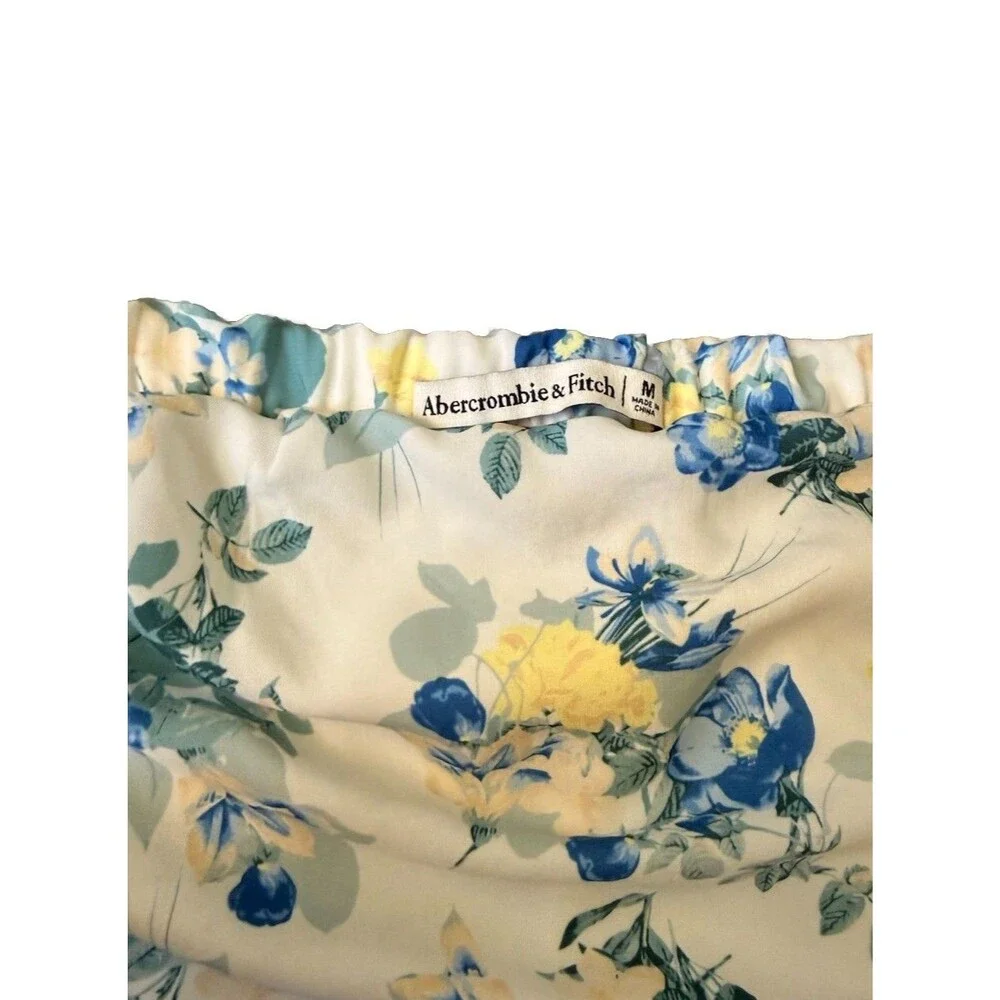 Abercrombie Faux Silk Tube Top Medium Blue Yellow Floral Satin Strapless EUC - Picture 5 of 5